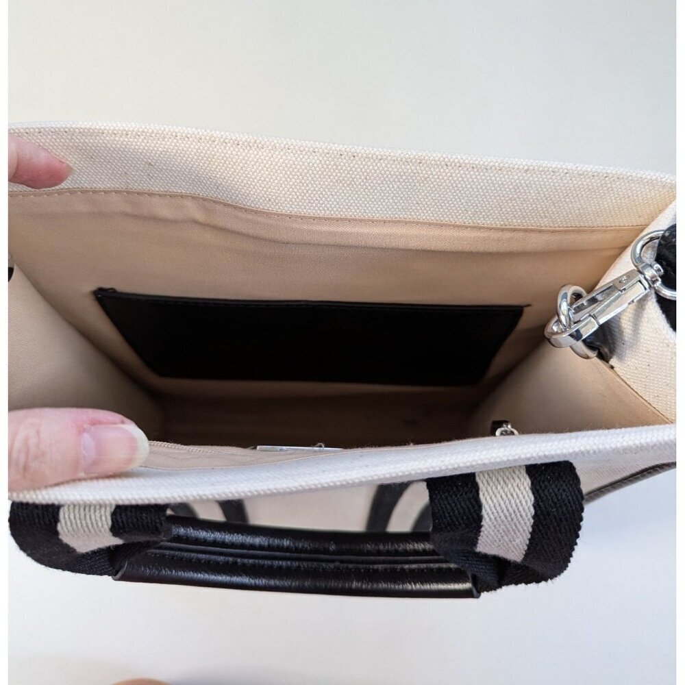 New BCBGMax Azria Canvas Shoulder Tote Bag Black And Natural - Picture 5 of 12